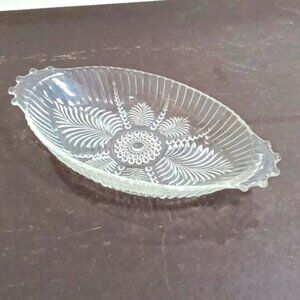Vintage Anchor Hocking Feather & Pearl Oval Depression Relish Dish with Handles